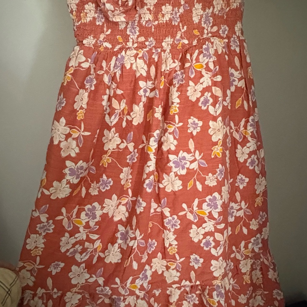 GAP Orange Pink Smocked A-Line Midi Dress